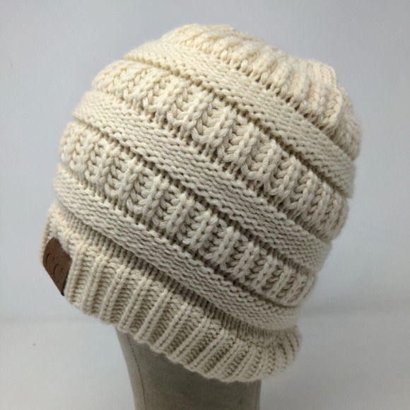 C.C. Exclusives Womens Knit Beanie Hat Cap Cream 100% Acrylic Cable Knit - Picture 5 of 12